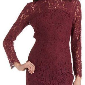 Charlotte Russe Burgundy Lace Long Sleeve Dress
